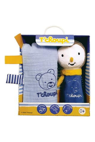 Doudou T’Choupi Baby couinette hochet et Carre gaze - Dès la naissance