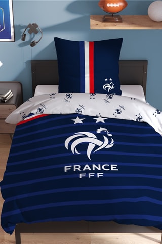 Parure de couette réversible FFF Rayures - Blanc et bleu marine