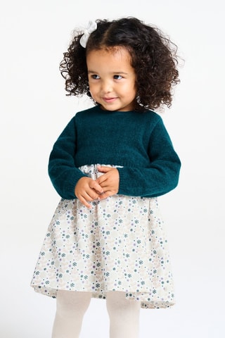 Vestido efeito ilusório - Verde e branco - Obaïbi