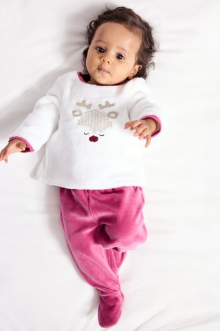 Pijama em veludo - Cru e rosa - Obaïbi