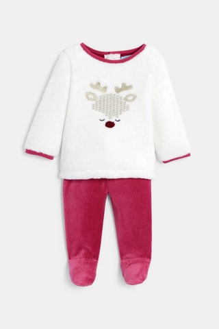 Pijama em veludo - Cru e rosa - Obaïbi