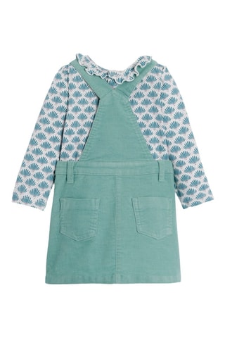 Vestido-jardineiras em veludo e blusa - Verde e azul-marinho - Obaïbi