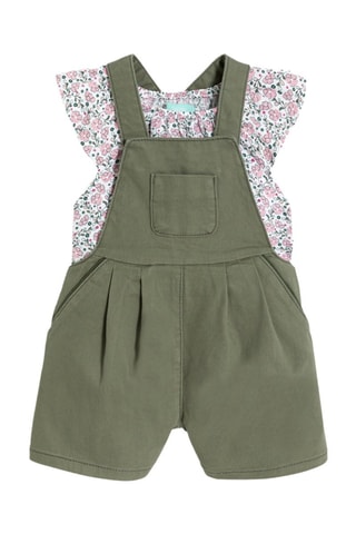 Jardineiras e t-shirt - Verde e rosa - Obaibi