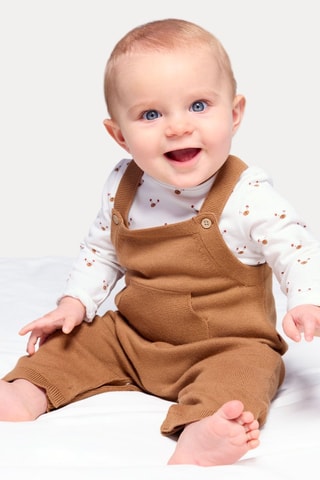 Body e jardineiras - Castanho e branco - Obaïbi