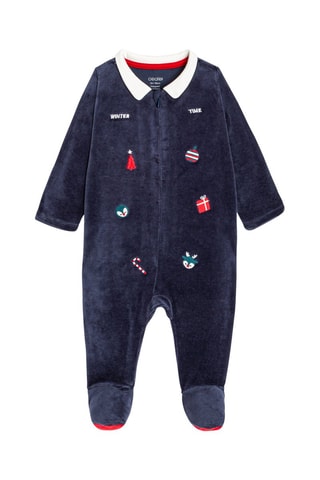 Babygro em veludo - Azul-noite - Obaïbi