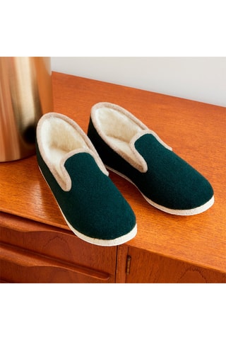 Charentaises en laine Flaubert - Vert foncé et beige