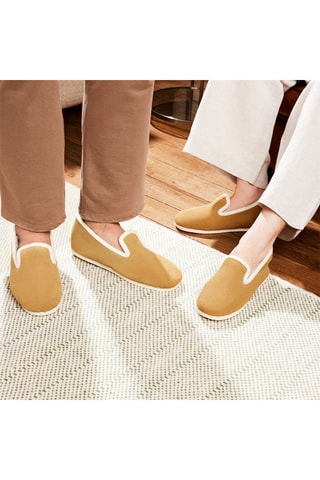 Charentaises en croûte de cuir Proust - Marron et blanc