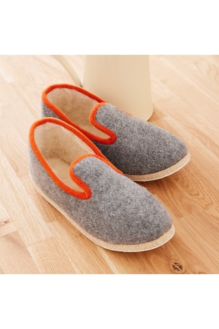 Charentaises en laine Racine - Gris et orange