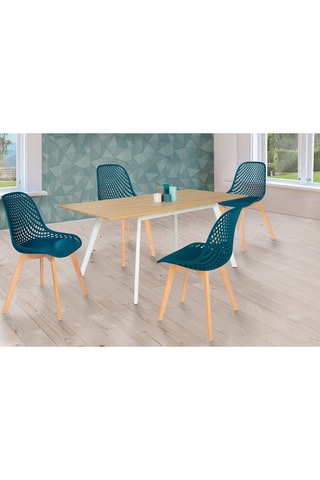 4 chaises Maelle - Bleu canard et naturel