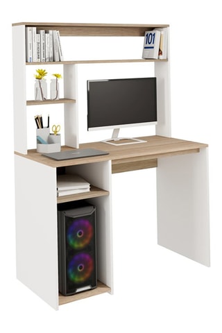 Bureau avec étagères de rangement Danny - Blanc et marron