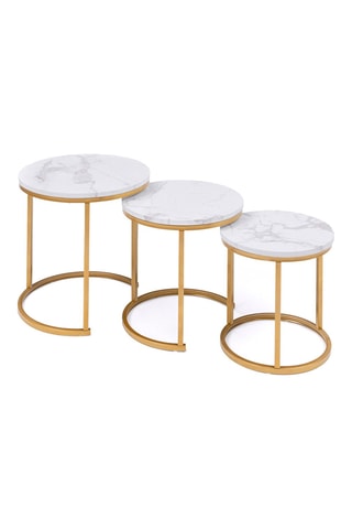 3 tables basses gigognes rondes Glam - Effet marbre et doré