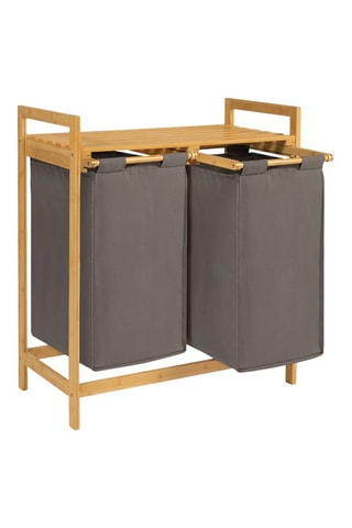 Bac à linge double en bambou Maya - Gris et naturel