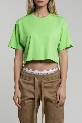 T-shirt court Crop Logo Vert fluo