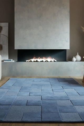 Wollen Vloerkleed Checkerboard - Blauwgrijs