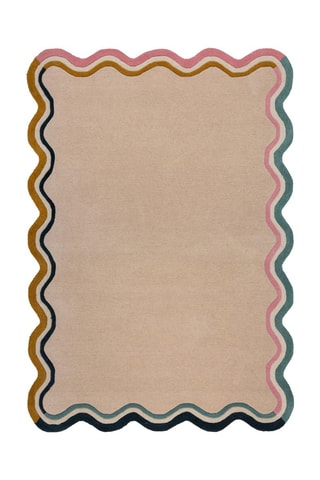 Wollen Vloerkleed Leo Scallop Border - Crèmekleurig en Blauw