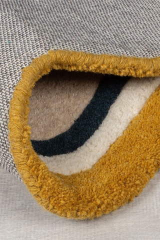 Wollen Vloerkleed Leo Scallop Border - Crèmekleurig en Blauw