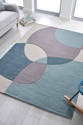 Tapis en laine Glow Ecru en Blauw