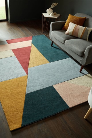 Wollen Vloerkleed Alwyn Bordeauxrood, Roze en Blauw