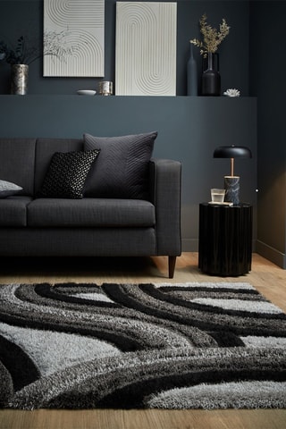 Vloerkleed Velvet Carved Grijs en Zwart
