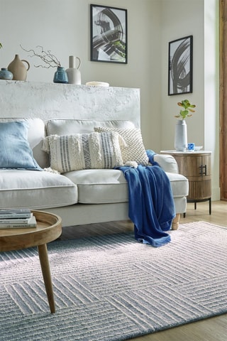 Wollen Vloerkleed Abstract Check - Lichtblauw en Wit