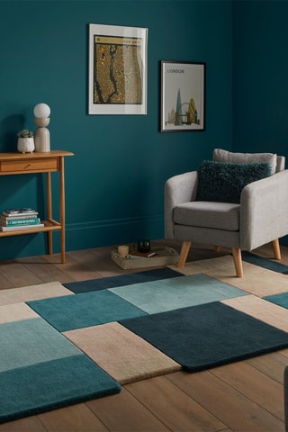 Wollen Vloerkleed Abstract Blauw en Grijs