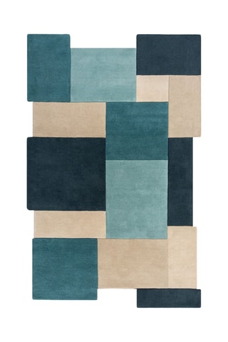 Wollen Vloerkleed Abstract Blauw en Grijs