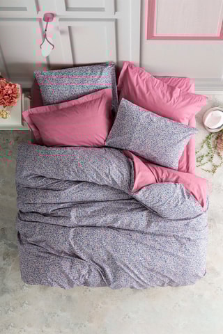 Parure de couette en coton 57 fils/cm² Penny -  Gris et rose