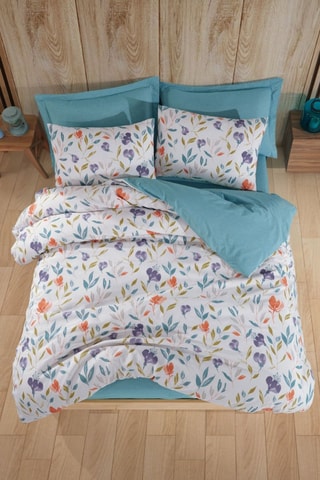 Parure de couette en coton 120 fils/m² Floral - Blanc et bleu