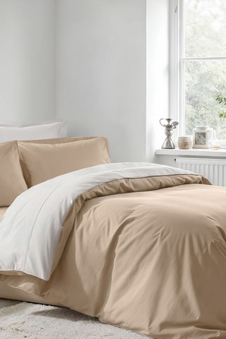 Parure de couette en coton - Beige et blanc