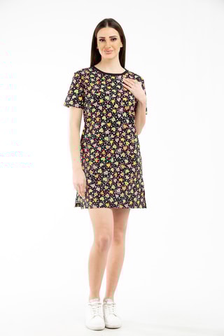 Vestido-t-shirt Preto, rosa e laranja