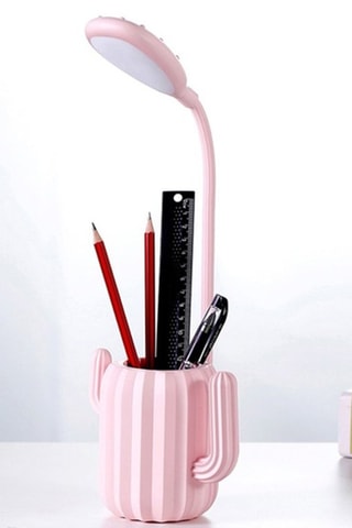 Pote para lápis com iluminação LED ajustável - Modelo cato - Rosa