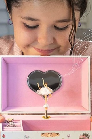 Caixa de música em madeira - Bailarina Rosa e branco