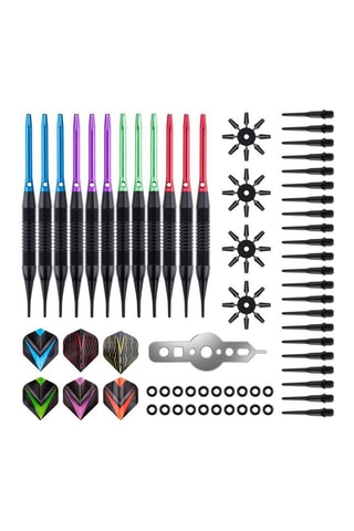 Jogo de 12 dardos profissionais com ponta plástica 19gr - Modelo Cupra - Multicolor