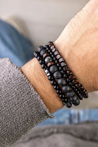 Bracelet - Pierres de lave, perles de bois et larvikites - Marc Malone