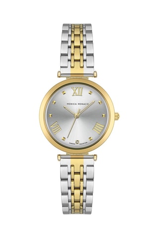 Montre à quartz en acier et diamant - Argenté et doré - Monica Monaco