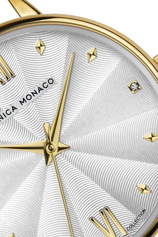 Montre à quartz en acier et diamants - Doré - Monica Monaco