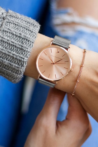 Montre à quartz en acier  -  Argenté et doré rose  - Emily Westwood