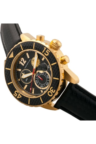 Leren Quartz Horloge Chronograaf - Zwart en Goudkleurig