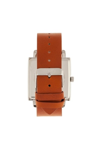 Leren Quartz Horloge The 5000 Bruin en Zilverkleurig