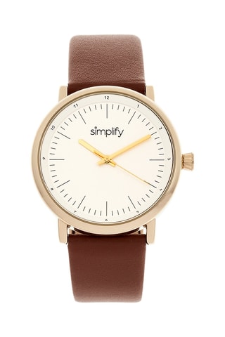 Leren Quartz Horloge The 6200 Bruin en Goudkleurig