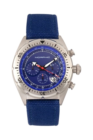 Leren Quartz Horloge M53 Series - Chronograaf en Tachymeter - Marineblauw en Zilverkleurig