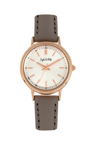 Leren Quartz Horloge Berlin - Taupe en Roségoudkleurig