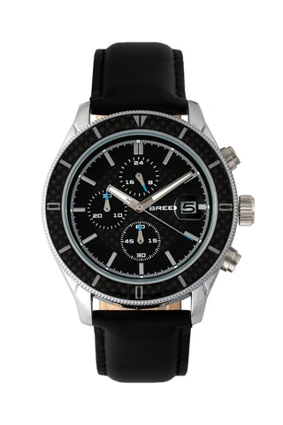 Leren Quartz Horloge Maverick Zwart en Zilverkleurig