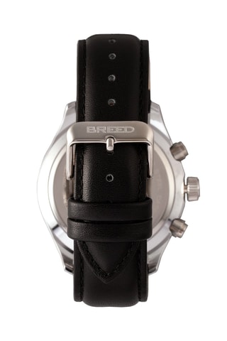 Leren Quartz Horloge Maverick Zwart en Zilverkleurig