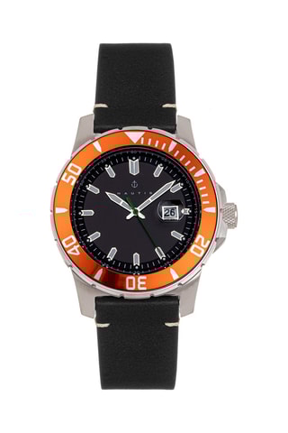 Leren Quartz Horloge Diver Pro 200 - Zwart en Oranje
