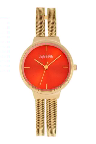 Montre à quartz en acier - Doré et orange