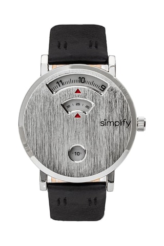 Leren Quartz Horloge Zwart en Zilverkleurig