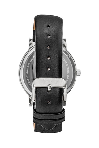 Leren Quartz Horloge Zwart en Zilverkleurig