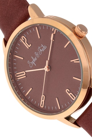 Leren Quartz Horloge Vancouver - Rood en Roségoudkleurig