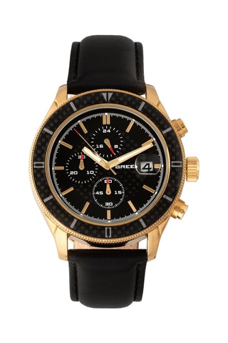 Leren Quartz Horloge Maverick Zwart en Goudkleurig